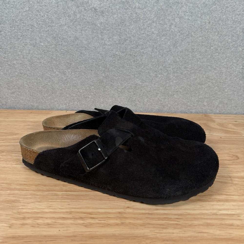 Birkenstock boston 41 mens 8 womens 10 black suede slip on sandals shoes